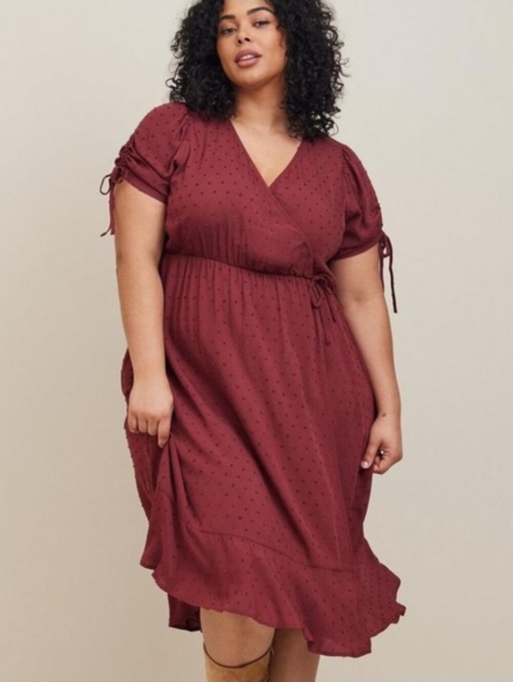 Torrid MIDI SWISS LINEN SURPLICE DRESSNEW MAROON Size 4 NWT